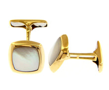 Cargar imagen en el visor de la galería, 18k yellow gold cufflinks, square 14mm button with mother of pearl made in italy.