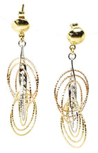 Load image into Gallery viewer, 18K YELLOW WHITE ROSE GOLD PENDANT EARRINGS MULTIPLE WORKED CIRCLES SPIRAL 4cm,.