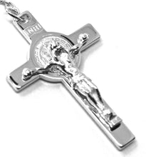 Load image into Gallery viewer, 18k white gold 27.5" big rosary 6mm, miraculous medal saint Benedict Jesus cross.