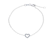 Cargar imagen en el visor de la galería, 18K WHITE GOLD BRACELET, ROLO 1mm CHAIN , CENTRAL CUBIC ZIRCONIA HEART, 7.1".