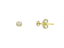 Cargar imagen en el visor de la galería, 18K YELLOW GOLD BEZEL EARRINGS CUBIC ZIRCONIA, FRAME SOLITAIRE DIAMETER 3.5mm.