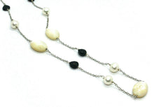 Charger l'image dans la galerie, 18k white gold necklace alternate pearl, oval mother of pearl, spinel rolo chain.