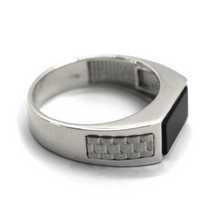 Charger l'image dans la galerie, 18K WHITE GOLD MAN BAND 6mm THICK RING MODERN SQUARED RECTANGULAR BLACK ONYX.