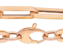 Charger l'image dans la galerie, 18K ROSE GOLD BRACELET SQUARED OVAL PAPER CLIP 4x15mm, 7.5" 19cm, ITALY MADE.