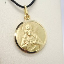 Load image into Gallery viewer, solid 18k yellow gold Sacred Heart of Jesus 15mm round medal, pendant.