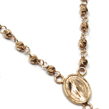 Charger l'image dans la galerie, 18k rose gold 18" rosary necklace miraculous medal cross diamond cut balls 2mm.