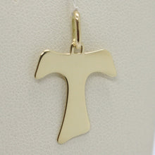 Load image into Gallery viewer, 18k yellow gold cross, Franciscan tau tao Saint Francis 1.1 inches made in Italy.