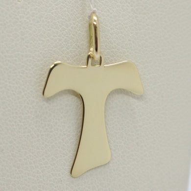 18k yellow gold cross, Franciscan tau tao Saint Francis 1.1 inches made in Italy.