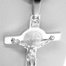 Load image into Gallery viewer, 18k white gold big cross with Jesus & saint Benedict medal made in Italy, 44 mm.