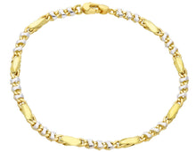 Load image into Gallery viewer, 18K YELLOW WHITE GOLD CHAIN BRACELET 4mm ALTERNATE 3+1 ROUNDED OVALS, 8.3", 21cm.