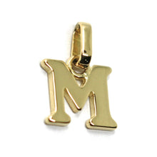 Load image into Gallery viewer, SOLID 18K YELLOW GOLD PENDANT MINI INITIAL LETTER M, 1 CM, 0.4 INCHES.