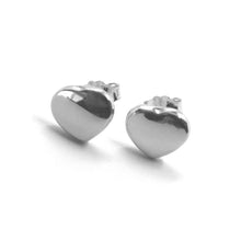 Load image into Gallery viewer, 18K WHITE GOLD ROUNDED 9mm HEART EARRINGS, BUTTERFLY CLOSURE, MADE IN ITALY.
