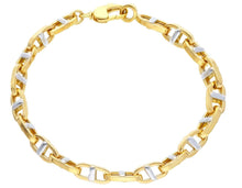 Load image into Gallery viewer, 18K YELLOW WHITE GOLD BRACELET BIG ALTERNATE OVAL SQUARE MARINER ROUNDED LINK.