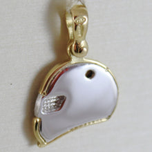 Load image into Gallery viewer, SOLID 18K WHITE &amp; YELLOW MOTOR RACING HELMET, SATIN PENDANT CHARM MADE IN ITALY.
