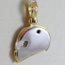 Load image into Gallery viewer, SOLID 18K WHITE & YELLOW MOTOR RACING HELMET, SATIN PENDANT CHARM MADE IN ITALY.