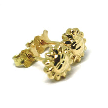 Charger l'image dans la galerie, 18k yellow gold kids earrings, finely worked hammered mini sun, 0.3 inches.