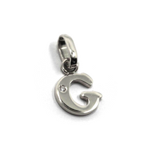Charger l'image dans la galerie, 18k white gold pendant charm small initial letter G, 10mm, 0.4", with diamond.
