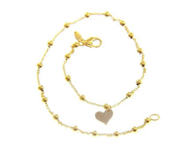 Load image into Gallery viewer, 18K YELLOW WHITE GOLD ANKLET 9.8" 25cm WITH 2mm SPHERES BALLS AND HEART PENDANT.