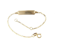 Load image into Gallery viewer, 18k yellow gold child boy girl baby bracelet, engraving plate 3+1 chain 4.7-5.5&quot;.
