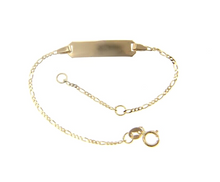 Load image into Gallery viewer, 18k yellow gold child boy girl baby bracelet, engraving plate 3+1 chain 4.7-5.5".