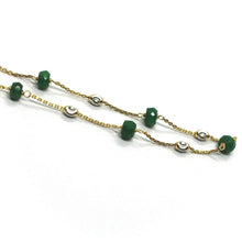 Cargar imagen en el visor de la galería, 18k yellow gold anklet alternate 4mm emerald & 3mm faceted white balls 9.8" 25cm.