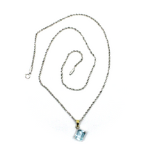 Cargar imagen en el visor de la galería, 18k white yellow gold square blue topaz emerald cut pendant rope chain necklace.