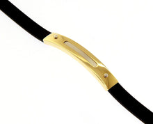 Load image into Gallery viewer, SOLID 18K YELLOW WHITE GOLD BRACELET 6mm RECTANGULAR TUBE PLATE & BLACK RUBBER.
