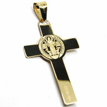 Load image into Gallery viewer, SOLID 18K YELLOW GOLD BIG FLAT CROSS WITH JESUS & SAINT BENEDICT MEDAL, 38 mm.