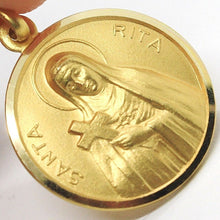 Load image into Gallery viewer, solid 18k yellow gold Holy St Saint Santa Rita round medal Italy made, 17mm.
