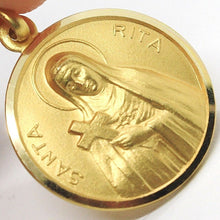 Load image into Gallery viewer, solid 18k yellow gold Holy St Saint Santa Rita round medal Italy made, 17mm.