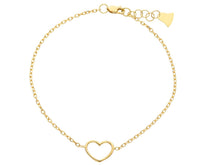 Load image into Gallery viewer, 18K YELLOW GOLD SQUARE ROLO THIN BRACELET, 7.1", CENTRAL 10mm HEART, ITALY MADE.