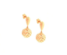 Cargar imagen en el visor de la galería, 18k rose gold pendant earrings, 10mm worked shpere balls, length 20mm.