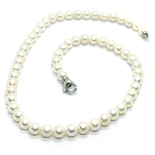 Cargar imagen en el visor de la galería, 18k white gold 7/7.5 mm round white freshwater high quality pearls necklace.