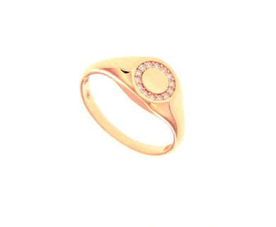 18k rose gold band chevalier zirconia ring, central 7mm sun, circle.
