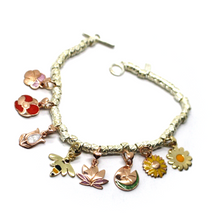 Load image into Gallery viewer, BRACELET & VIOLET WATER LILY TULIP POPPY SUNFLOWER LOTUS DAISY 9K GOLD PENDANTS.