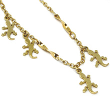 Load image into Gallery viewer, SOLID 18K YELLOW GOLD BRACELET, 4 PENDANTS, FLAT GECKO, SPIRAL, ROLO CHAIN.