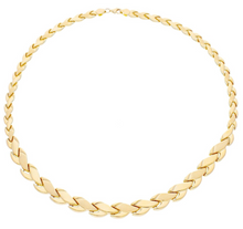 Cargar imagen en el visor de la galería, 18K YELLOW GOLD FLAT 5-10mm ONDULATE SMOOTH AND SATIN FLOWER CHOKER NECKLACE.