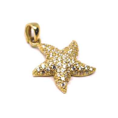 SOLID 18K ROSE GOLD PENDANT STARFISH STAR WITH CUBIC ZIRCONIA 16mm 0.63 inches.