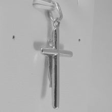 Cargar imagen en el visor de la galería, 18k white gold cross with Jesus, rounded tube, shiny 1.42 inches, made in Italy.