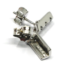 Charger l'image dans la galerie, SOLID 18K WHITE GOLD PENDANT EARRINGS TRIANGLE TRILOGY WITH ZIRCONIA ITALY MADE.