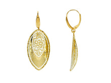 Charger l'image dans la galerie, 18K YELLOW GOLD PENDANT 42mm EARRINGS HONEYCOMB WORKED ONDULATE FLOWER OVALS.