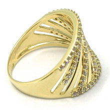 Load image into Gallery viewer, SOLID 18K YELLOW GOLD BAND RING, MULTI OBLIQUE WIRES, CUBIC ZIRCONIA.