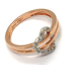 Charger l'image dans la galerie, SOLID 18K ROSE GOLD DOUBLE TUBE BAND RING WITH CENTRAL CUBIC ZIRCONIA HEART.