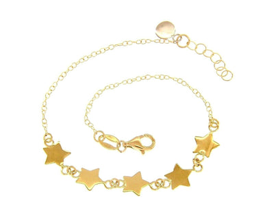 18K YELLOW GOLD BRACELET WITH 7mm FLAT 5 STARS CENTRAL ROW, ROLO CHAIN 7.3