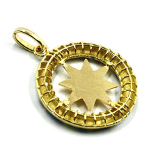 Load image into Gallery viewer, 18k yellow gold compass wind rose pendant, 2.3cm, enamel nautical flags.
