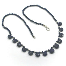 Charger l'image dans la galerie, 18K WHITE GOLD NECKLACE 16.5", FACETED 3mm ROUND AND 7mm DROPS LAPIS LAZULI.