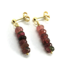 Charger l'image dans la galerie, 18k yellow gold pendant earrings with faceted purple tourmaline discs, 2.5cm, 1".