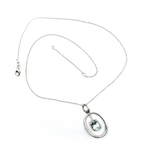 Load image into Gallery viewer, solid 18k white gold oval aquamarine 1.80 ct oval pendant, rolo chain necklace.