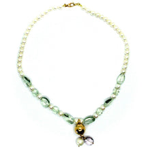 Charger l'image dans la galerie, 18k rose gold lariat necklace white fw pearls, presiolite, amethyst pendant.