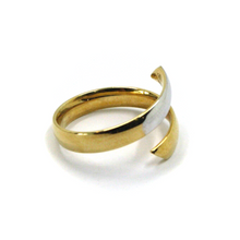 Cargar imagen en el visor de la galería, 18K YELLOW AND WHITE GOLD DOUBLE 4mm ALTERNATE BAND FLAT SIZABLE OPEN RING.
